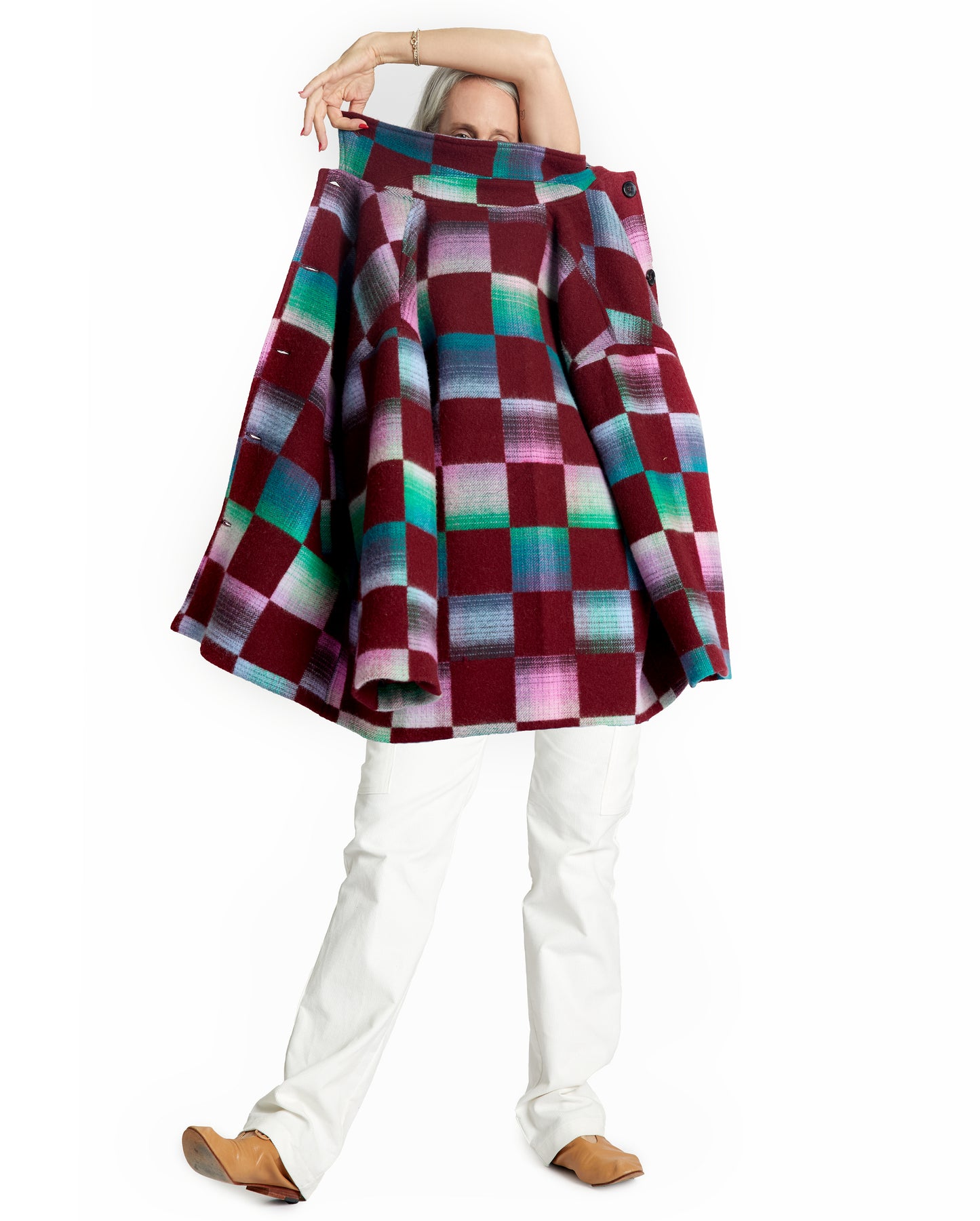 Hoya Coat - Cherry - Checker Wool