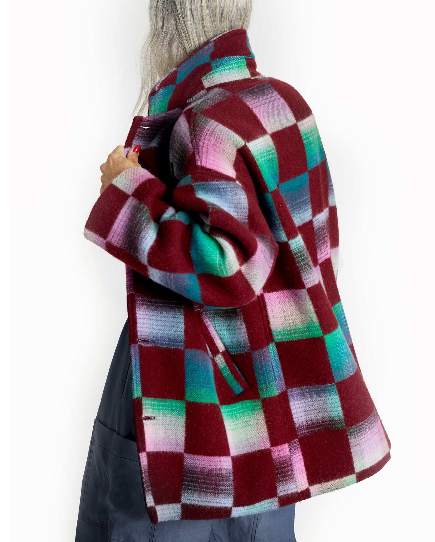 Hoya Coat - Cherry - Checker Wool