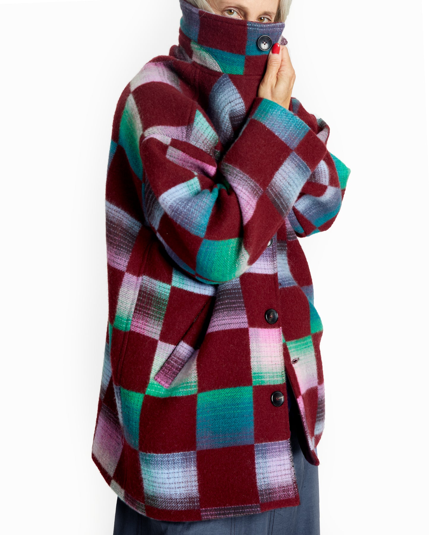 Hoya Coat - Cherry - Checker Wool