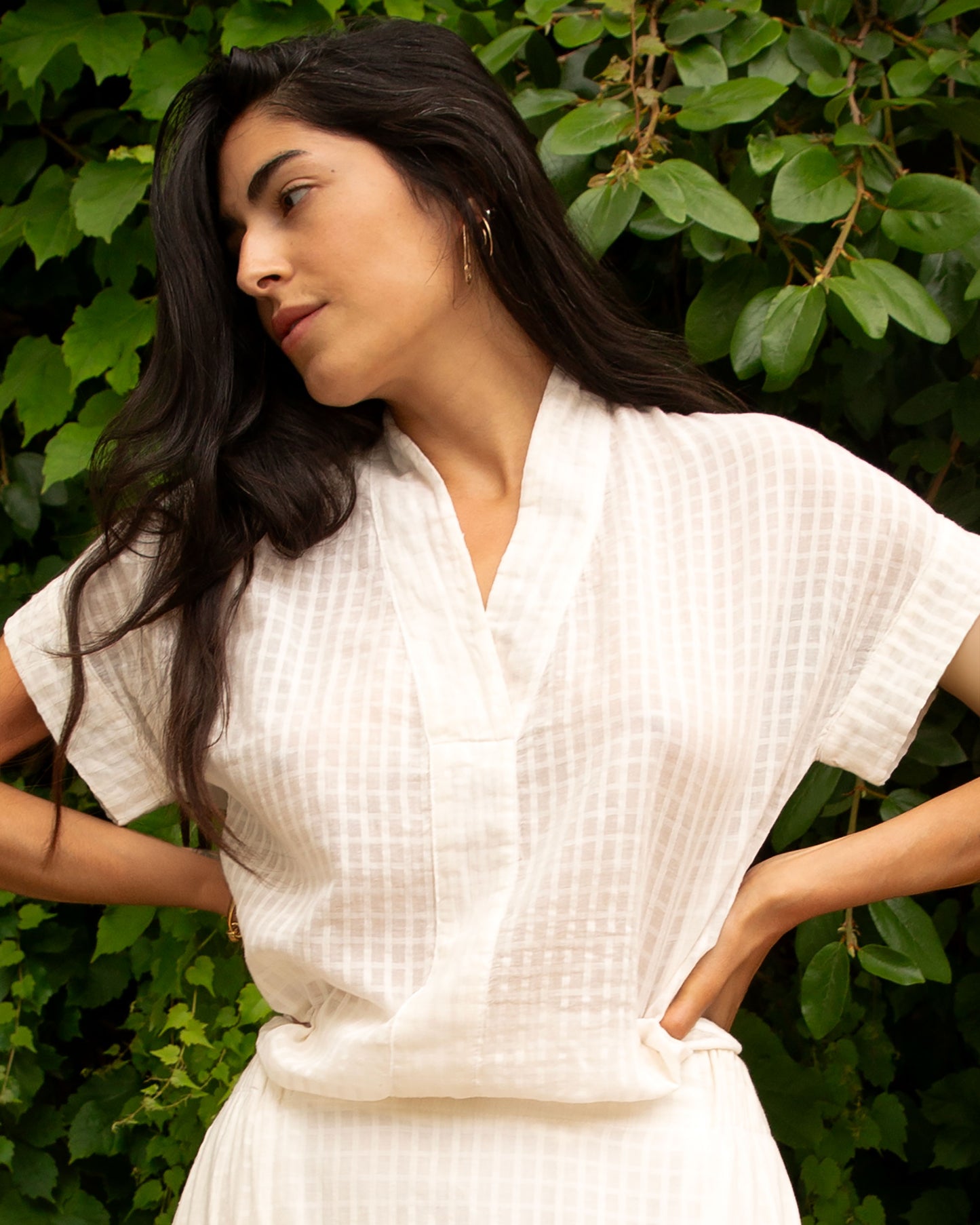 Calla Top - Ecru - Grid Voile