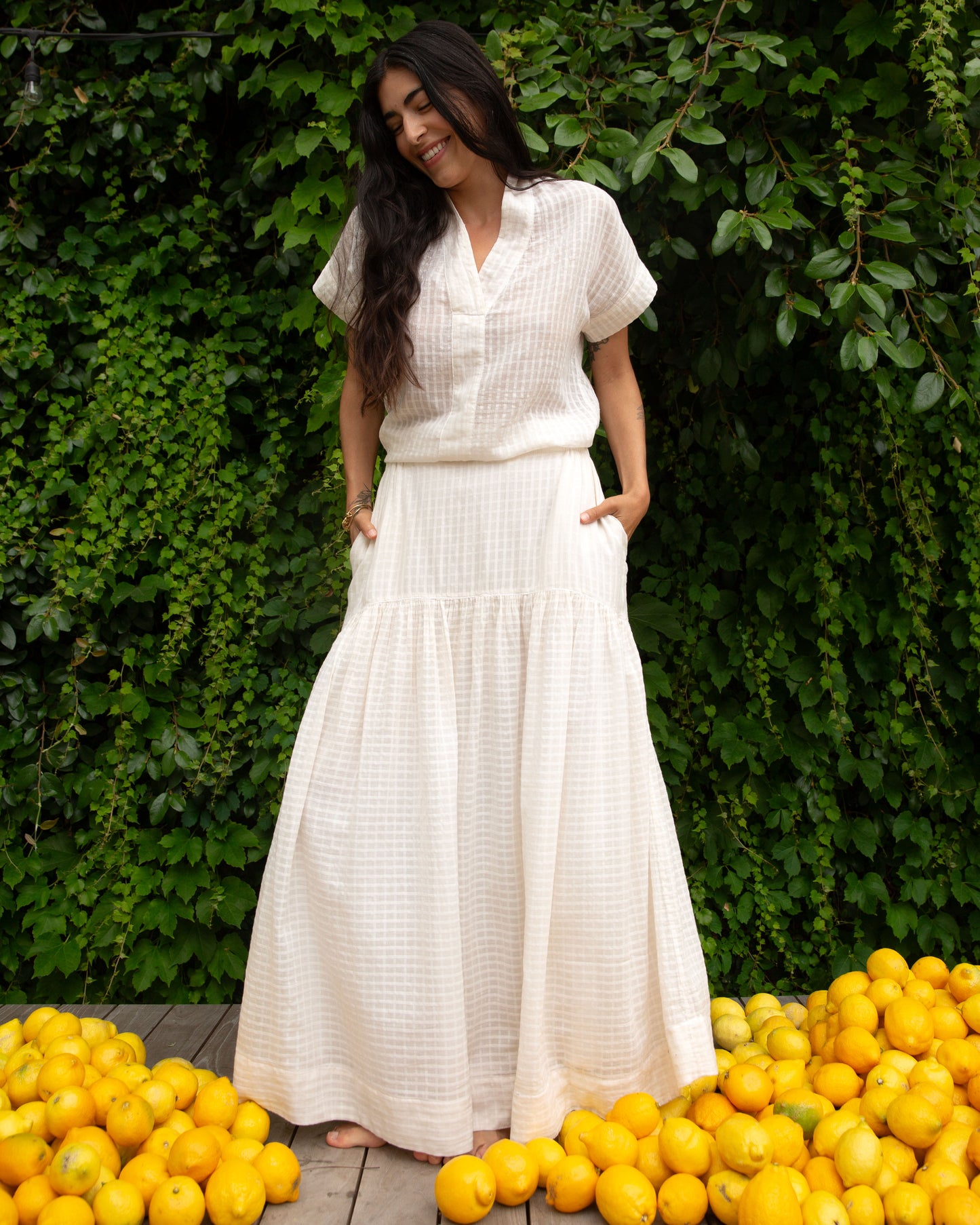 Calla Top - Ecru - Grid Voile