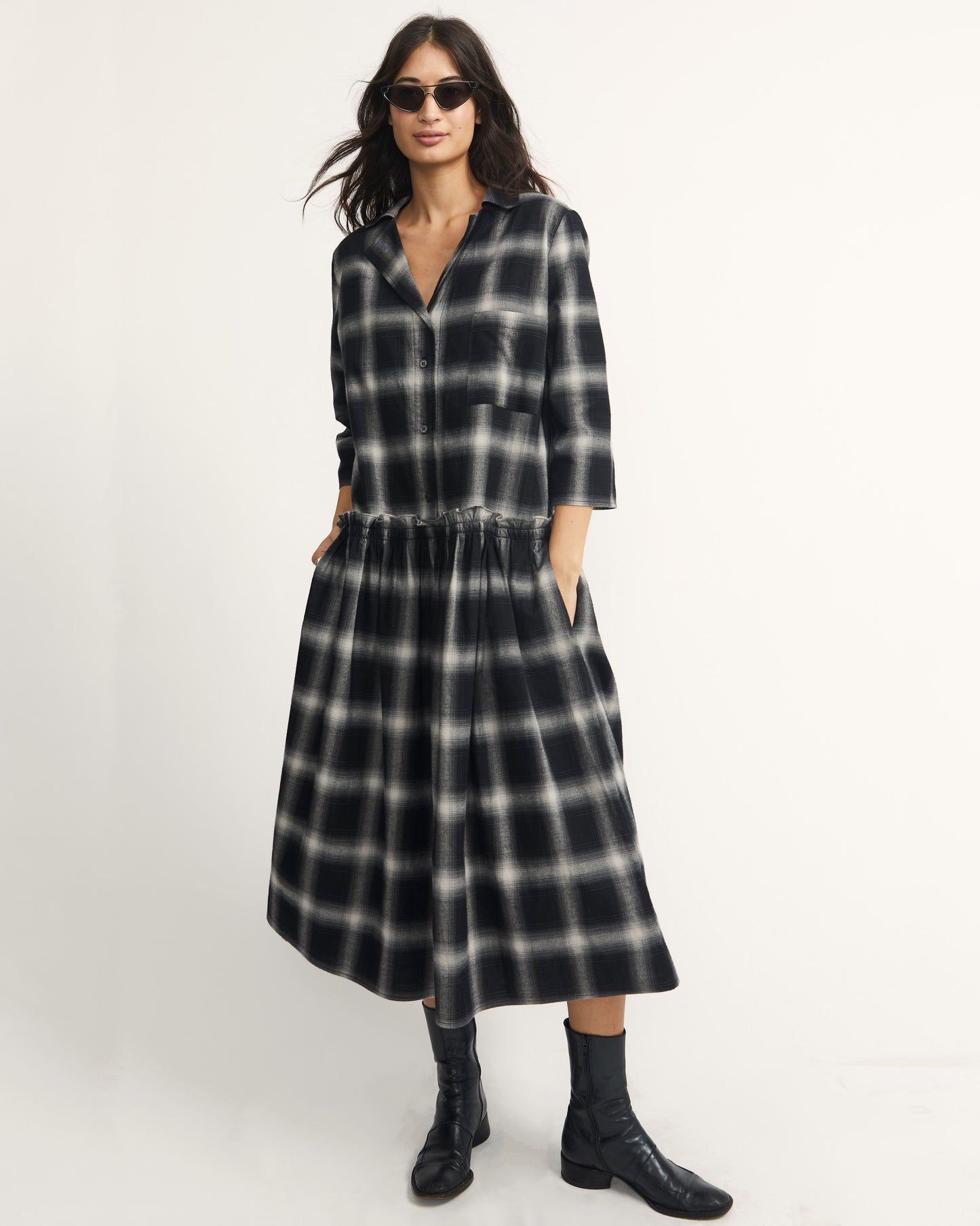 Cedar Dress - Shadow Check - Drape Flannel