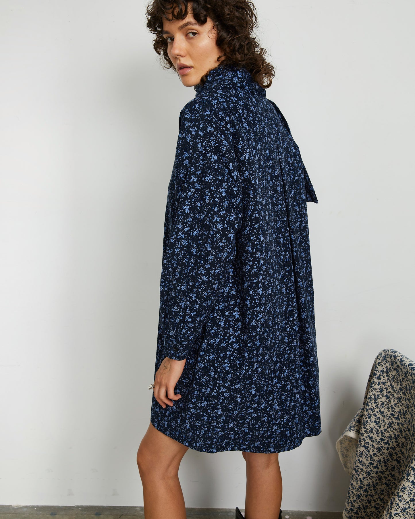 Darly Dress - Borage Floral - Pinwale Corduroy
