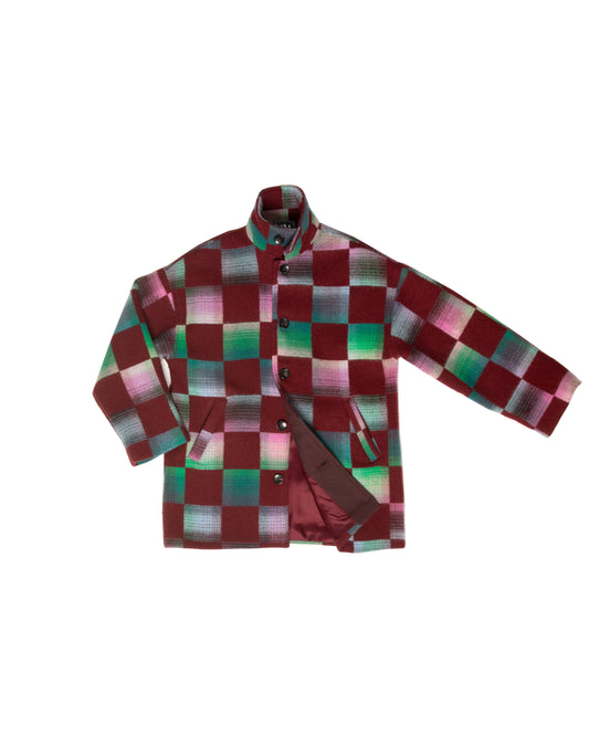 Hoya Coat - Cherry - Checker Wool