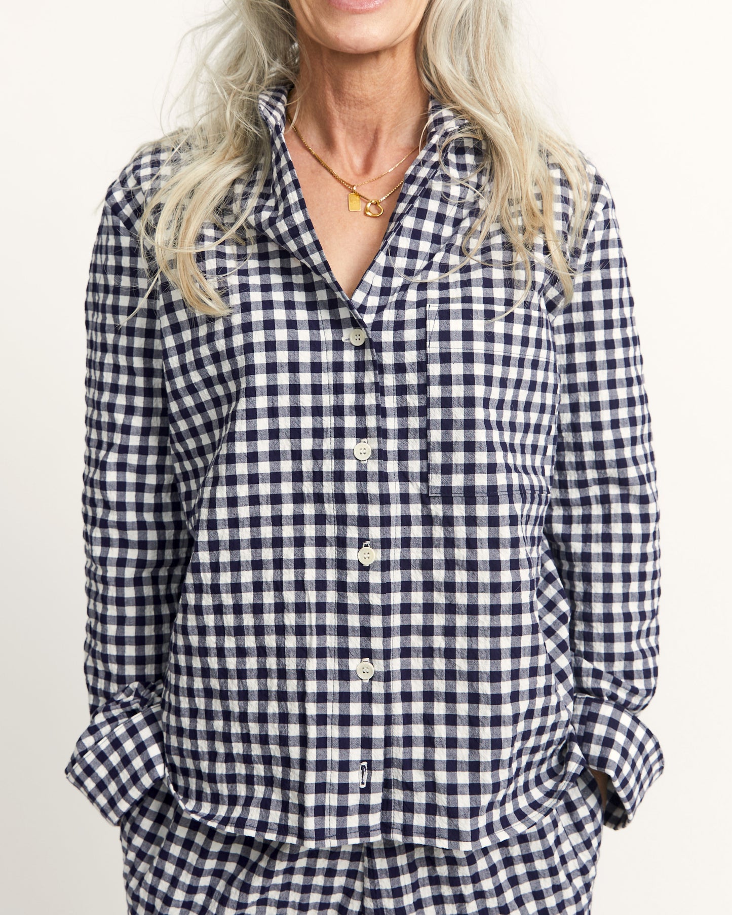 Ivy Shirt - Navy - Gingham Seersucker