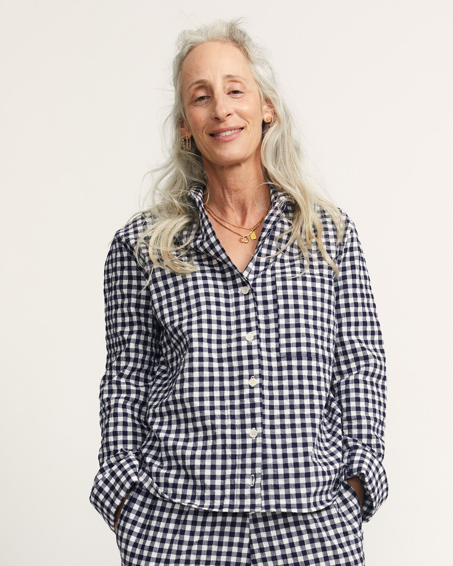 Ivy Shirt - Navy - Gingham Seersucker