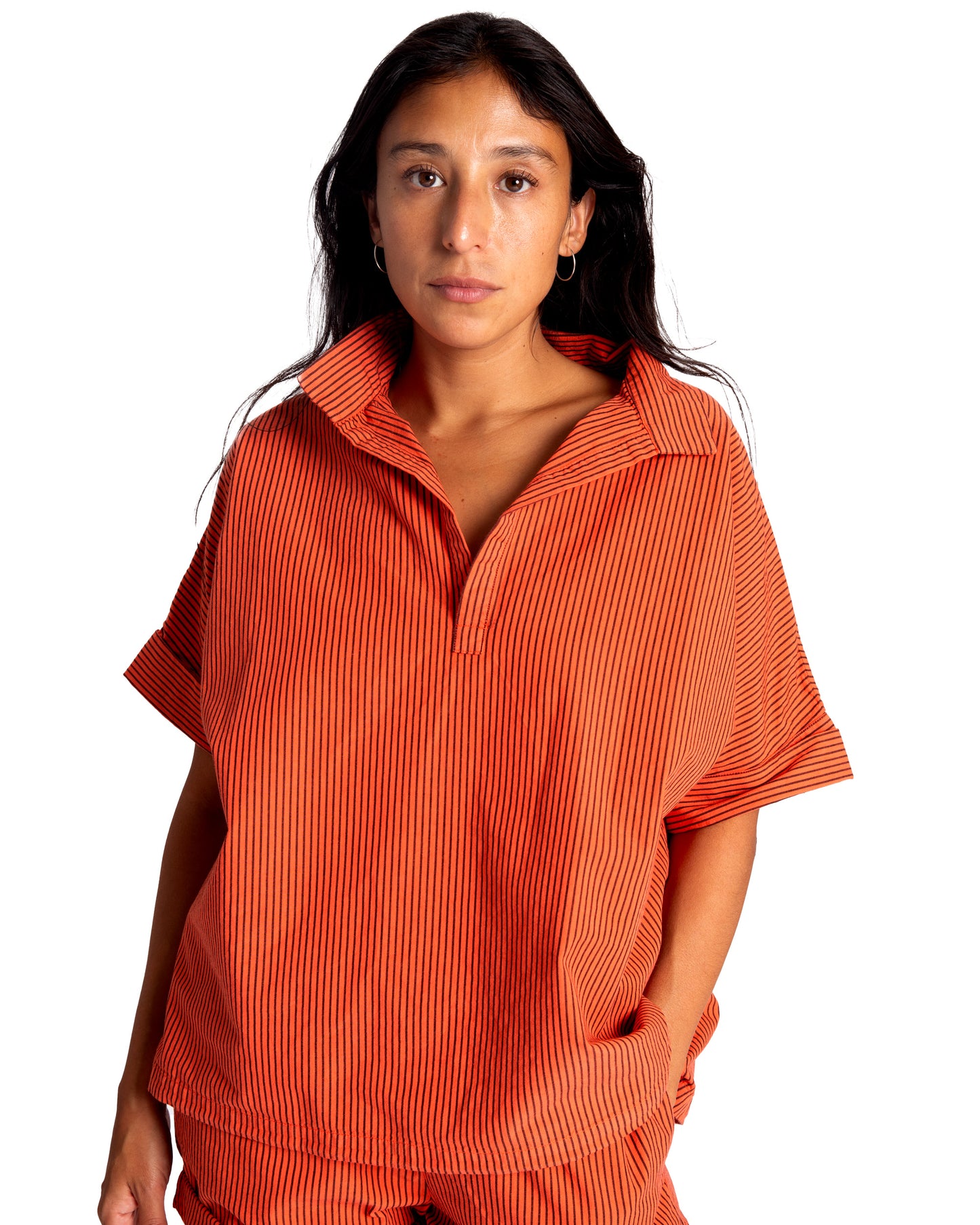 Mugho Top - Tomato - Pencil Stripe