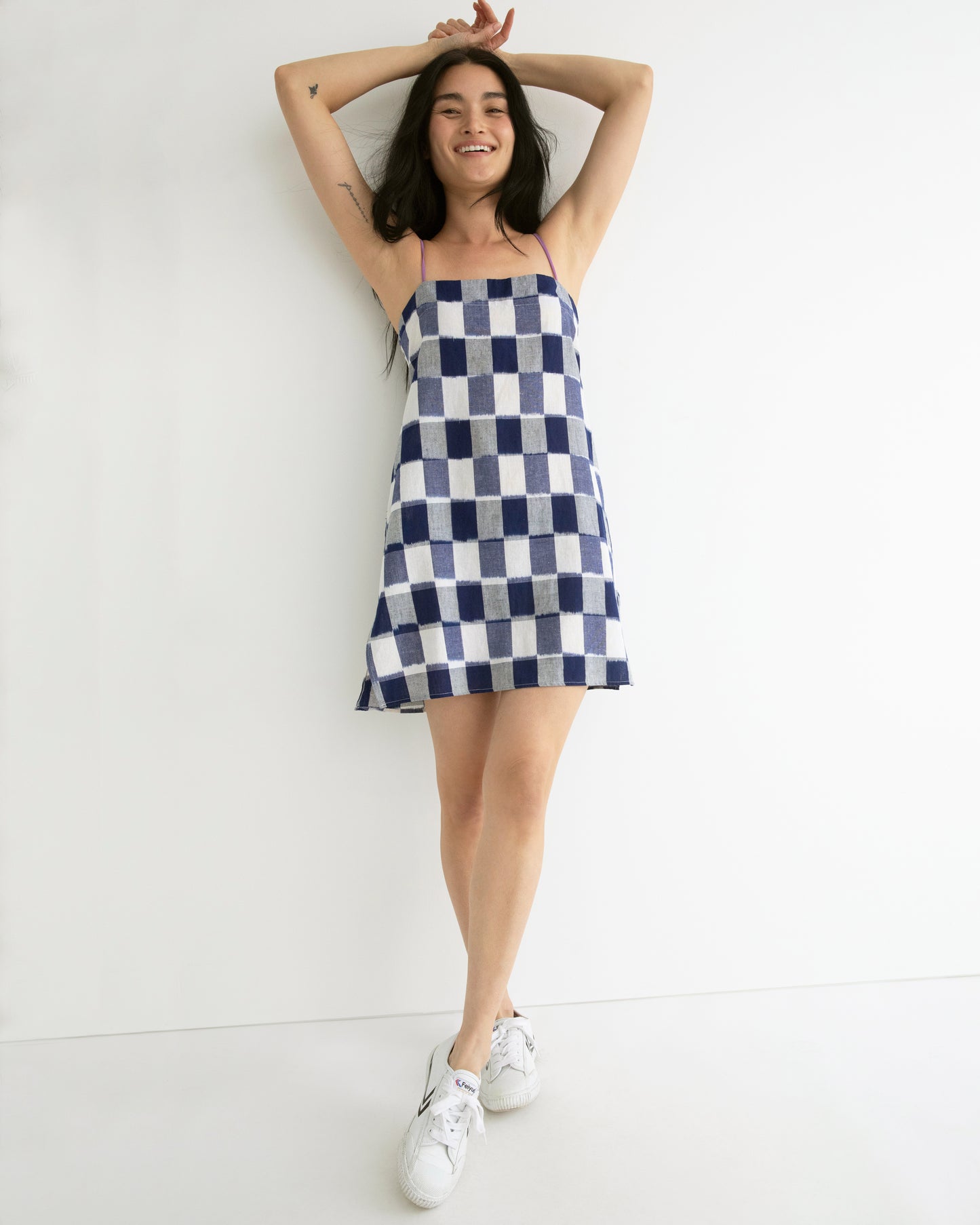 Neri Slip Dress - Lapis - Ikat Check