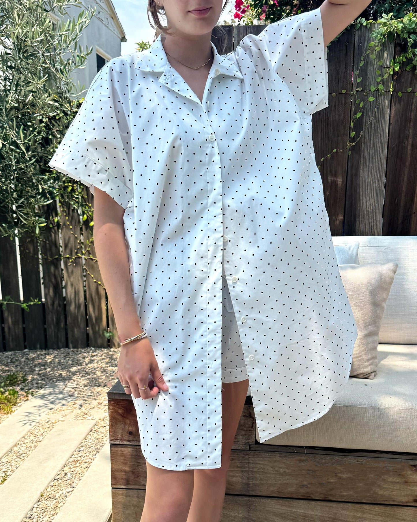 Nou Dress - White - Dotty Stretch Poplin