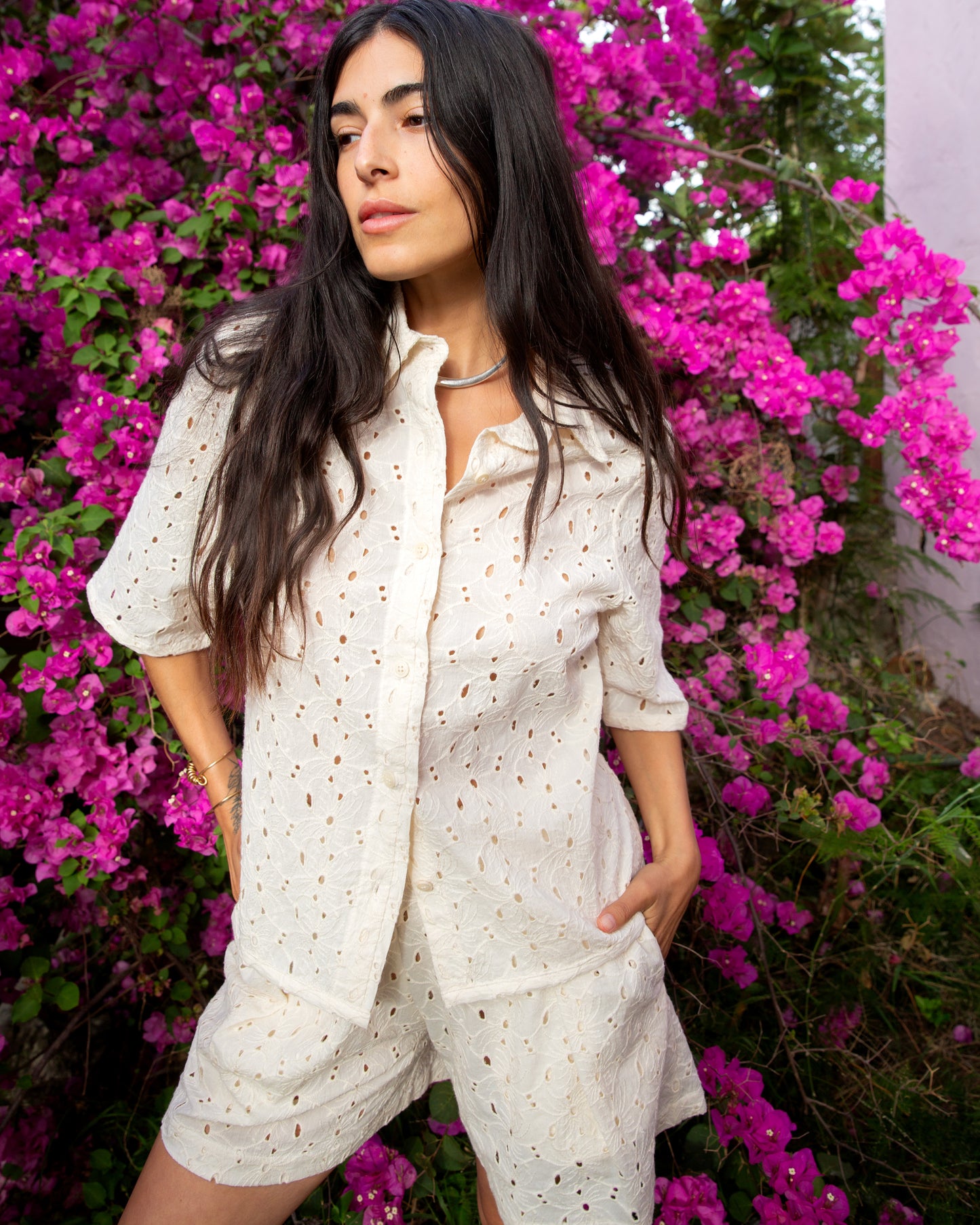 Shea Short - Ecru - Flower Broidery