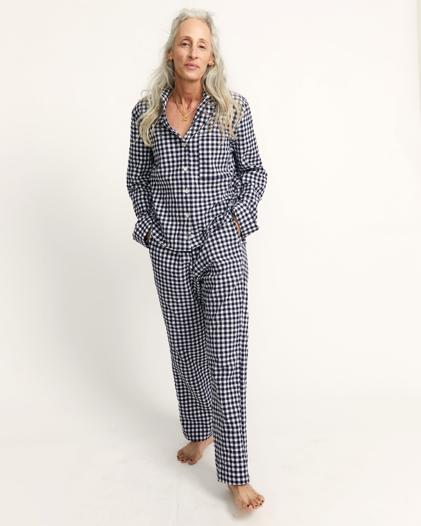 Strausii Pant - Navy - Gingham Seersucker