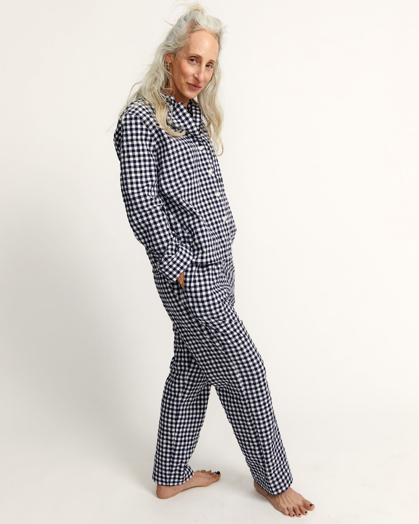 Strausii Pant - Navy - Gingham Seersucker