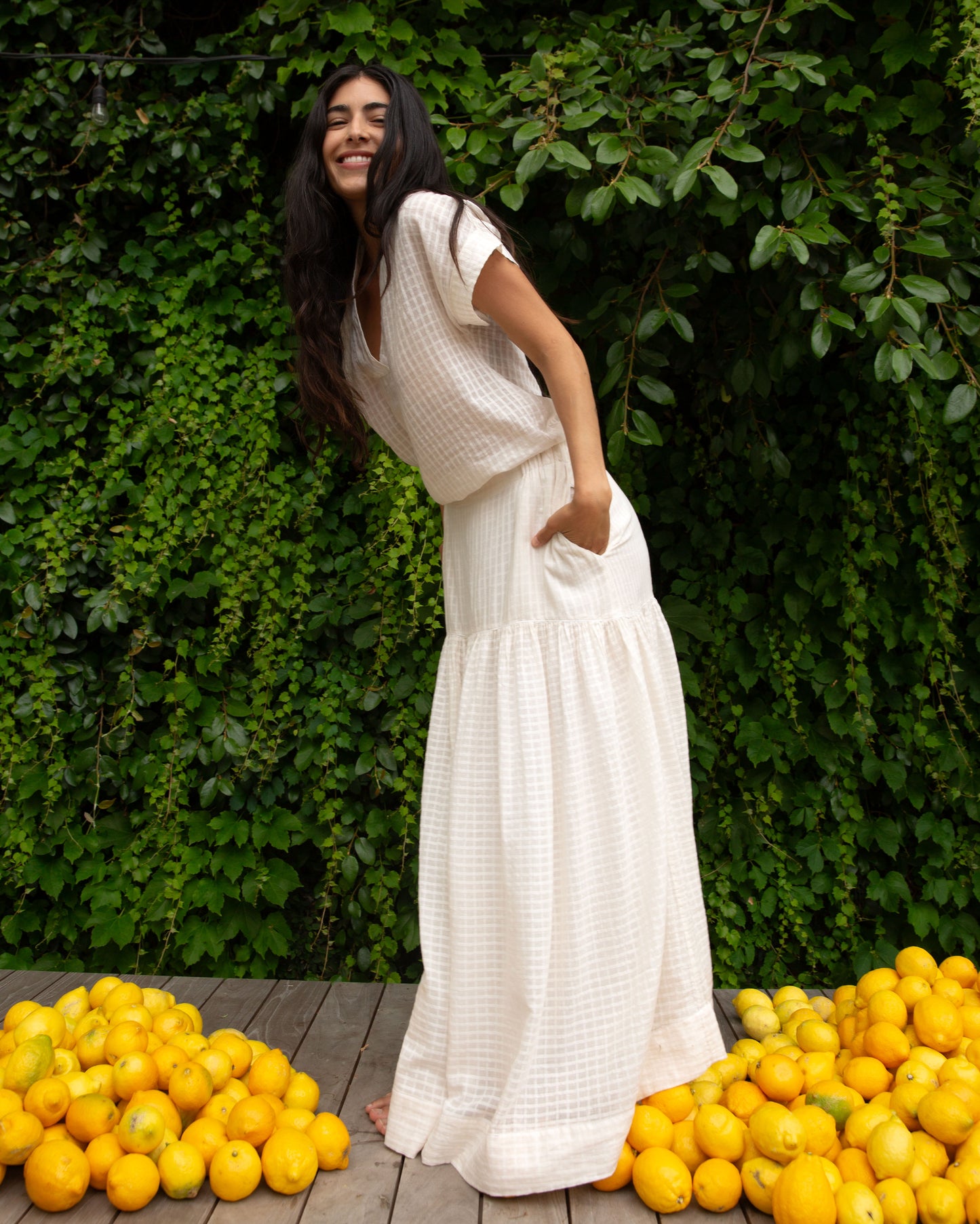 Talis Skirt - Ecru - Grid Voile