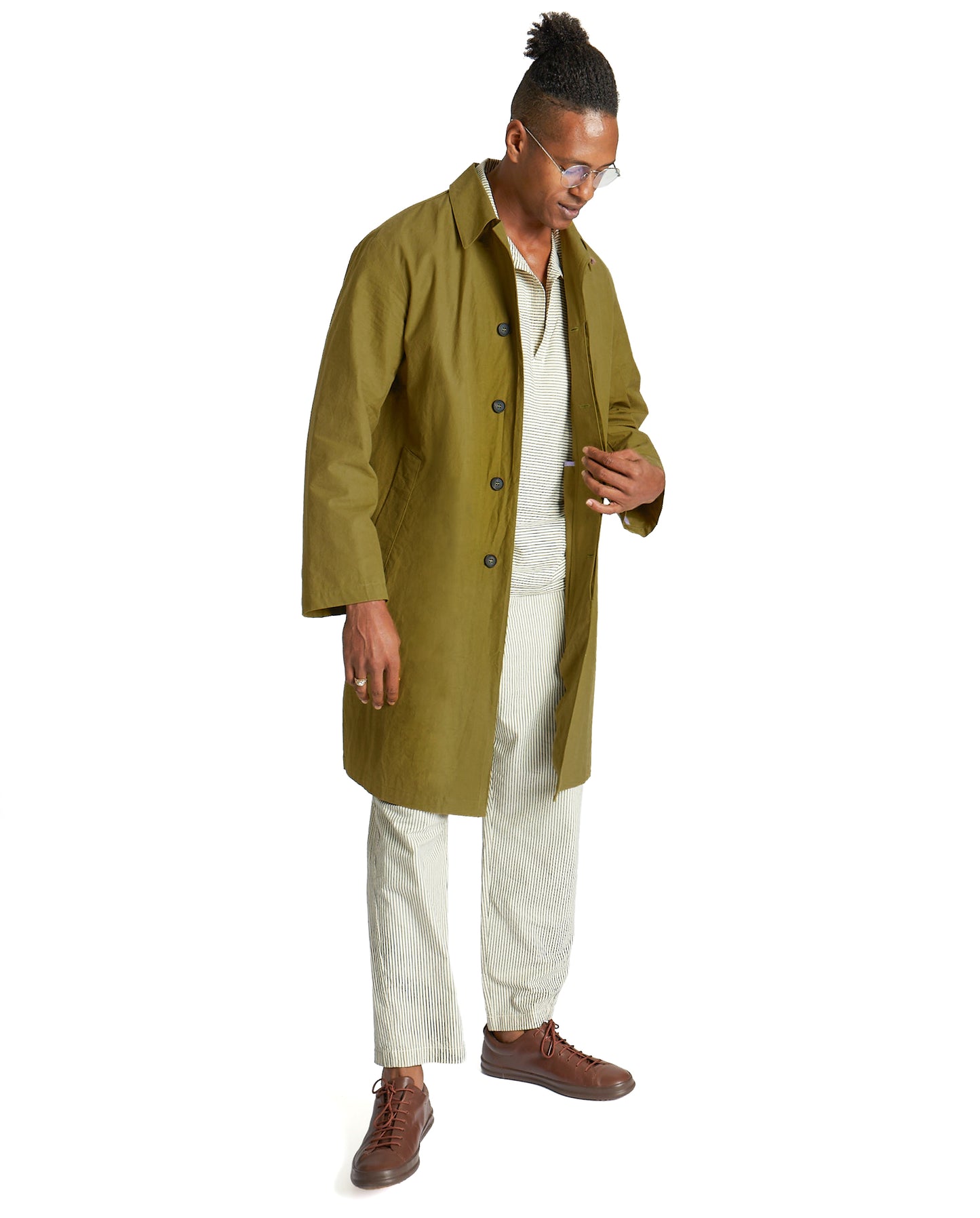Tyfa Coat - Pea - Coated Cotton