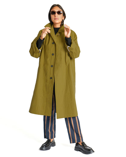 Tyfa Coat - Pea - Coated Cotton