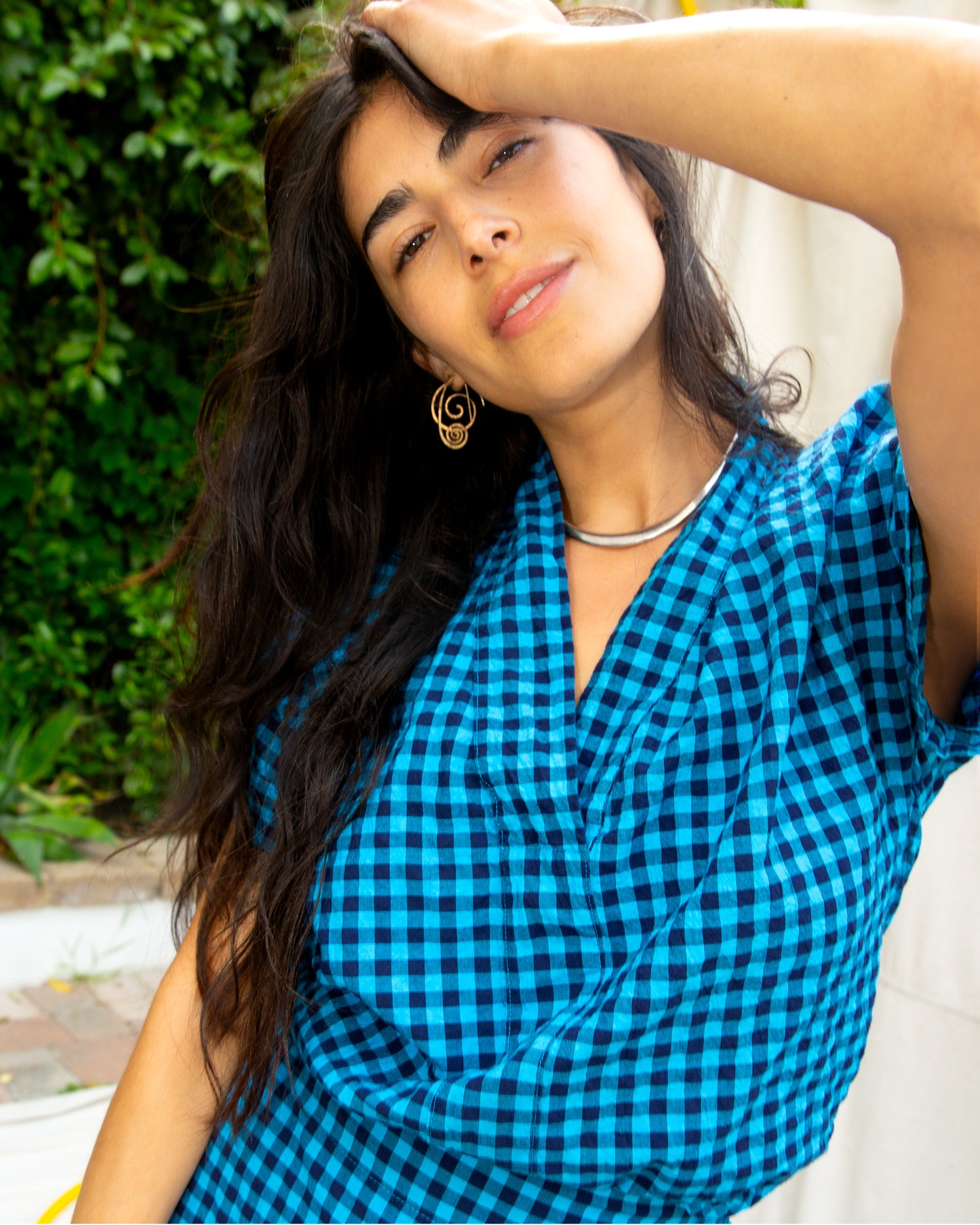 Calla Top - Parrot - Seersucker Gingham
