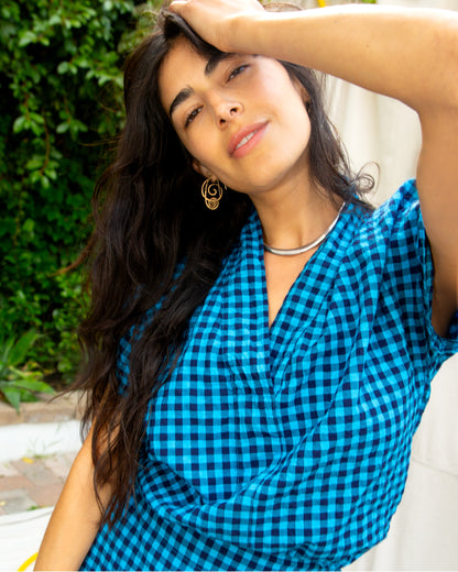 Calla Top - Parrot - Seersucker Gingham