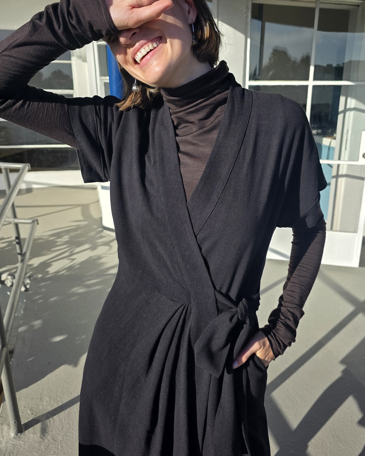Calla Wrap Dress - Black - Drapey Linen