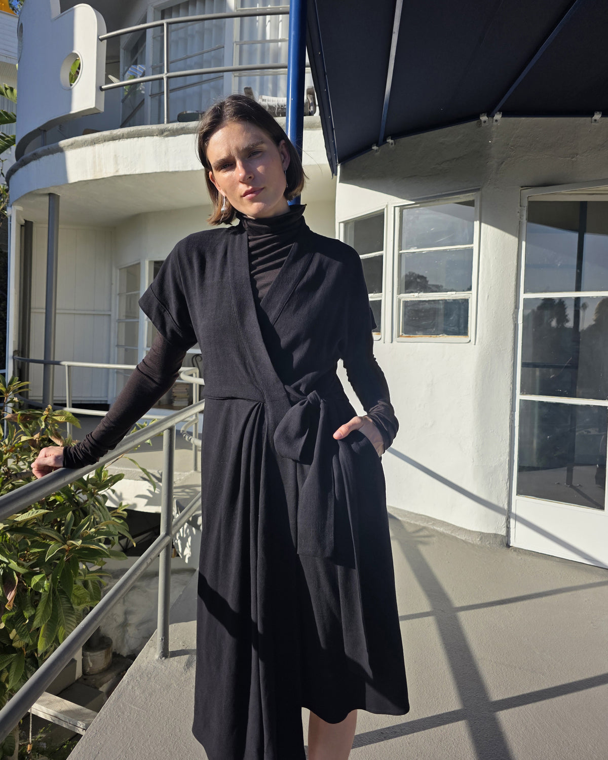 Calla Wrap Dress - Black - Drapey Linen