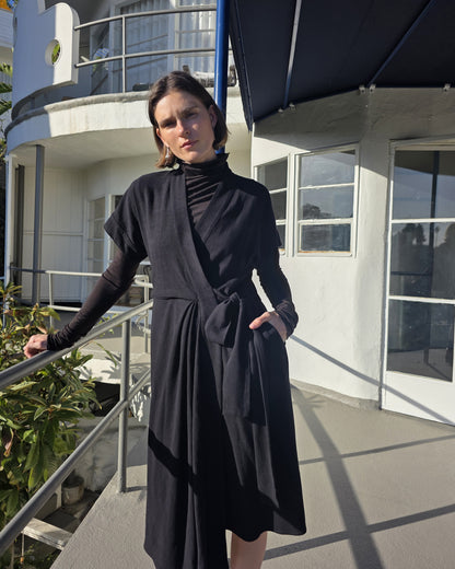 Calla Wrap Dress - Black - Drapey Linen