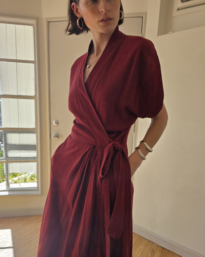 Calla Wrap Dress - Sumac - Drapey Linen