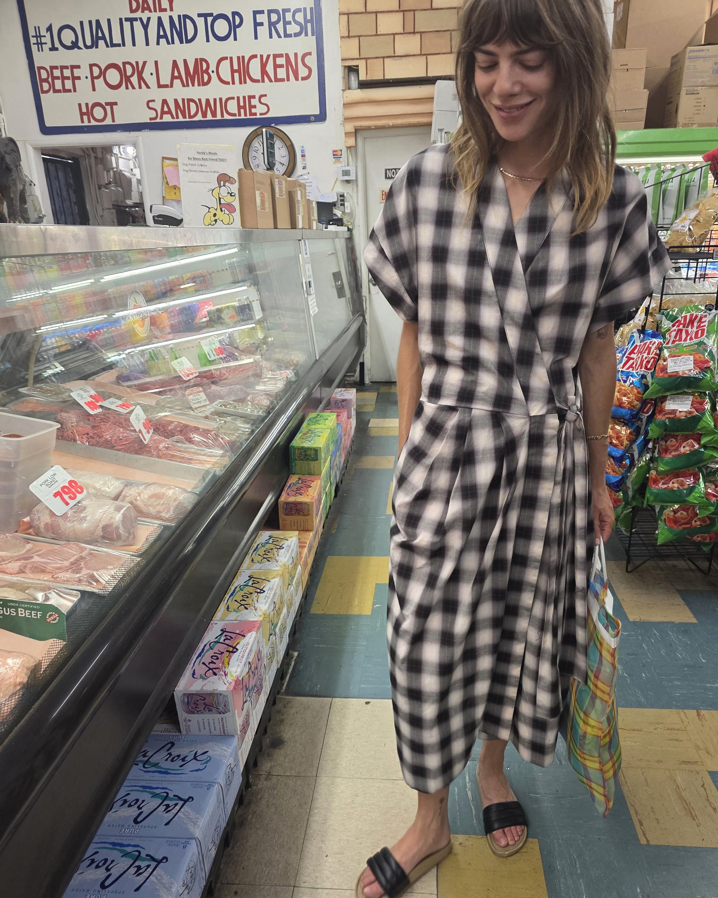 Calla Wrap Dress - Java - Shadow Check Poplin