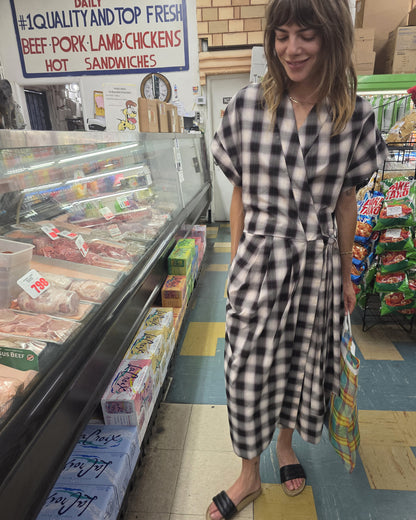 Calla Wrap Dress - Java - Shadow Check Poplin