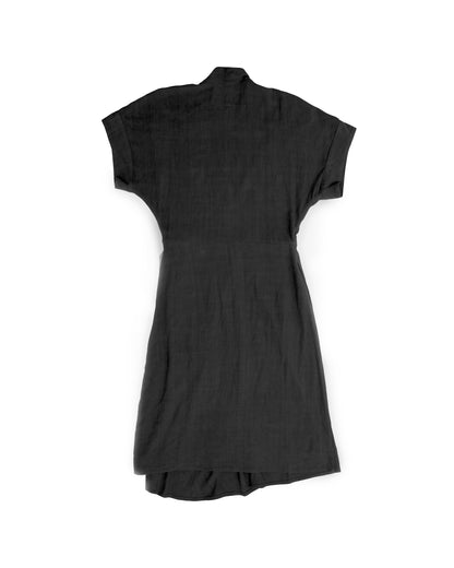 Calla Wrap Dress - Black - Rayon Linen Slub