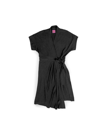 Calla Wrap Dress - Black - Rayon Linen Slub