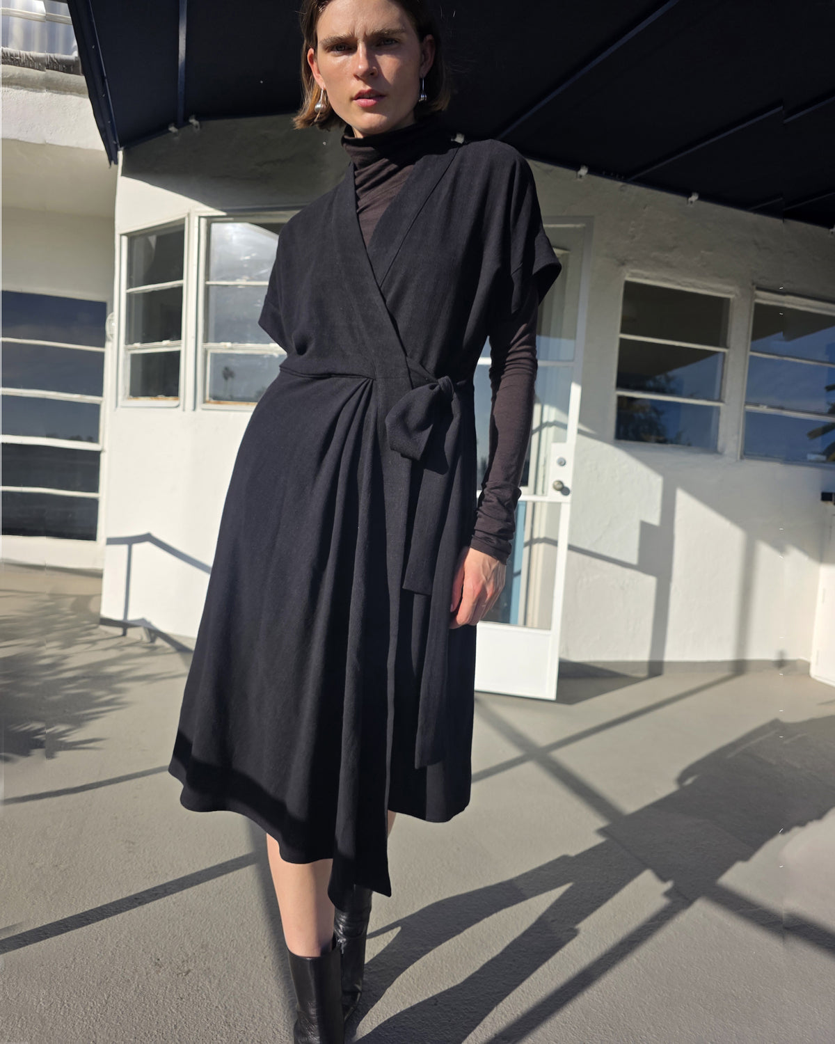 Calla Wrap Dress - Black - Drapey Linen