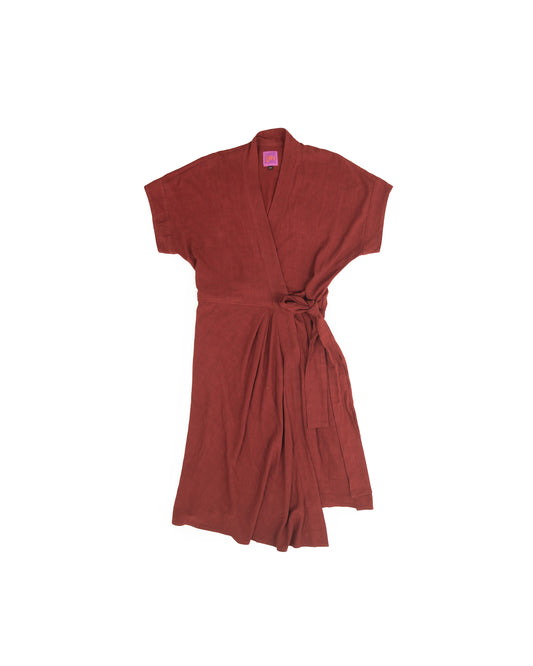 Calla Wrap Dress - Sumac - Rayon Linen Slub