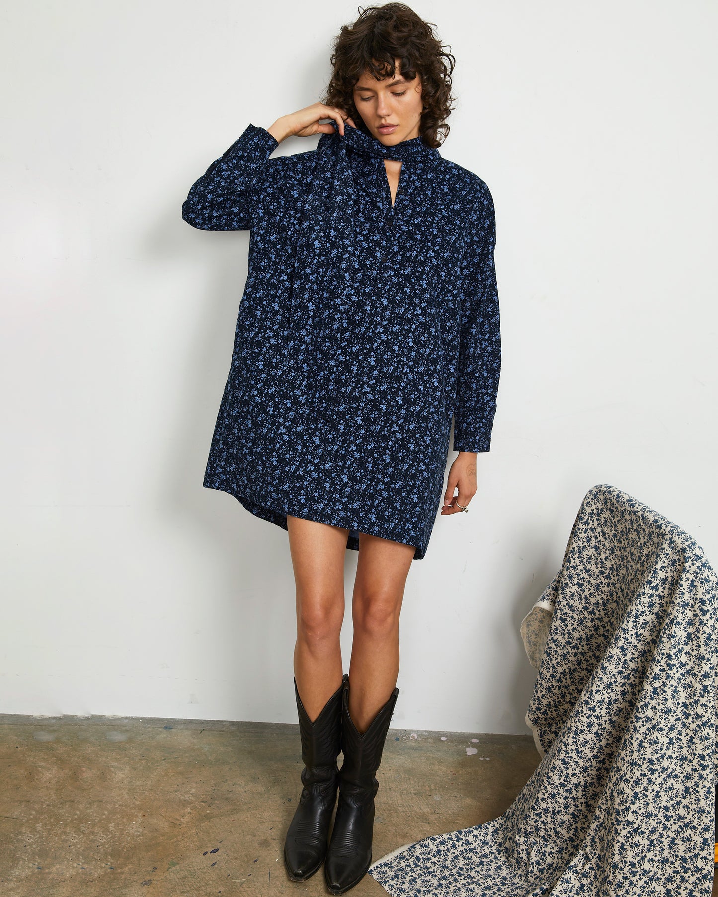 Darly Dress - Borage Floral - Pinwale Corduroy