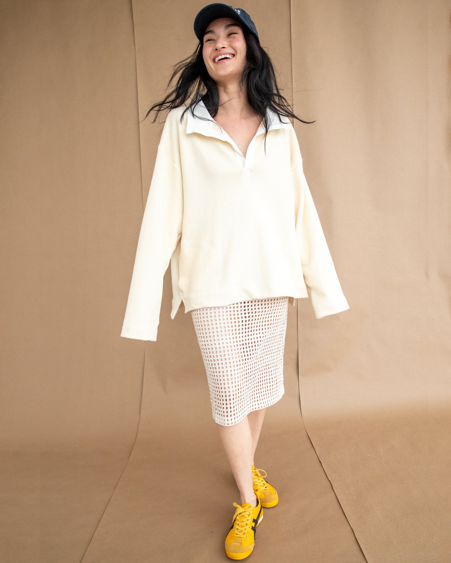 Digi Skirt - Ecru - Grid Eyelet Cotton