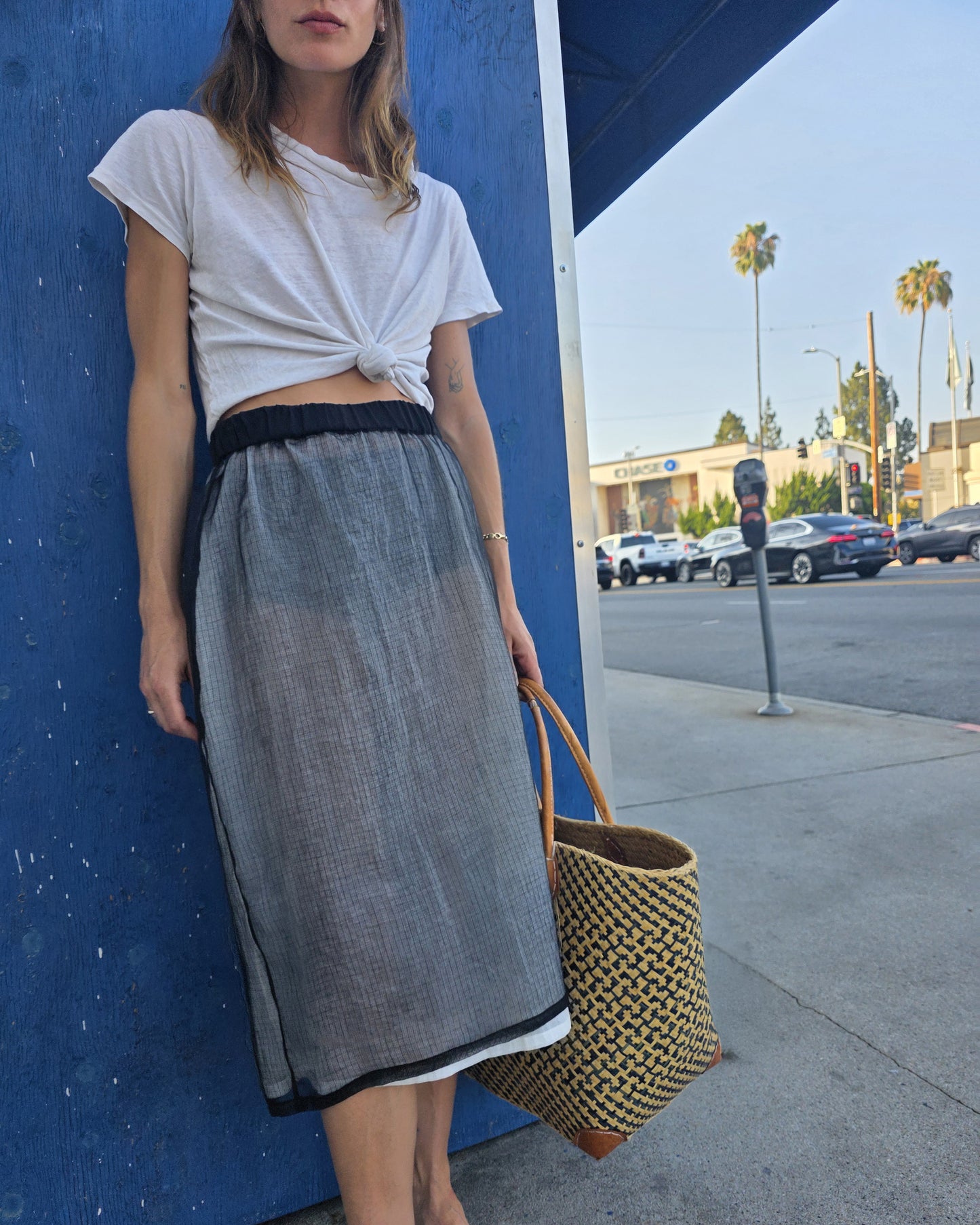 Double Digi Skirt - Ecru - Organdy Check Lace