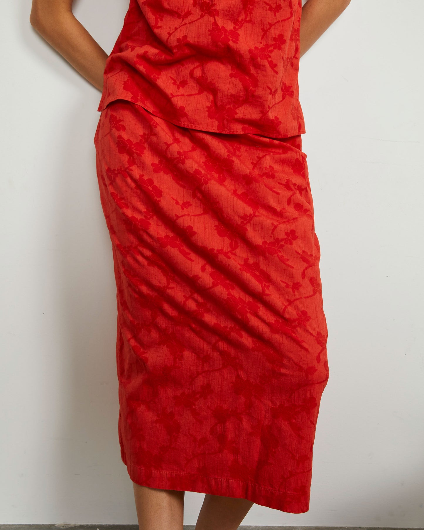 Glenn Skirt - Flame - Floral Jacquard