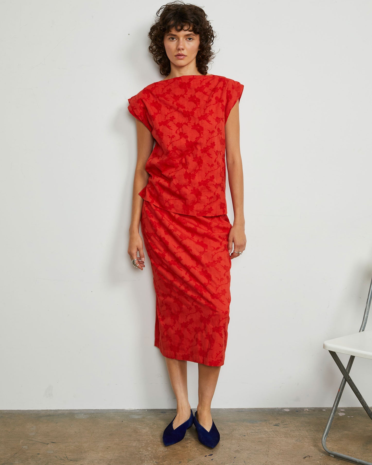 Glenn Skirt - Flame - Floral Jacquard