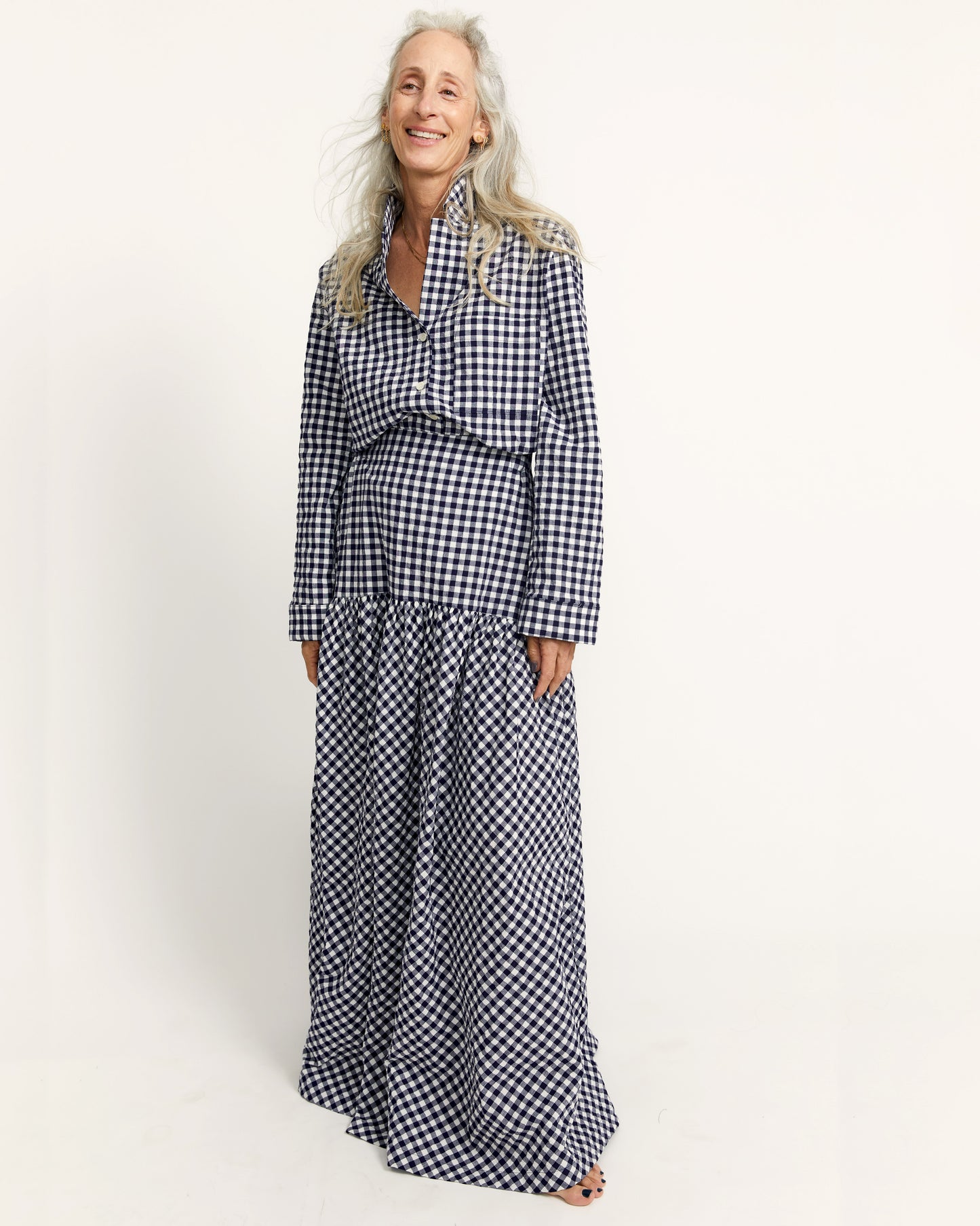 Talis Skirt - Navy - Gingham Seersucker
