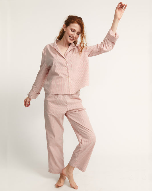Ivy Shirt  - Radish - Pencil Stripe Poplin