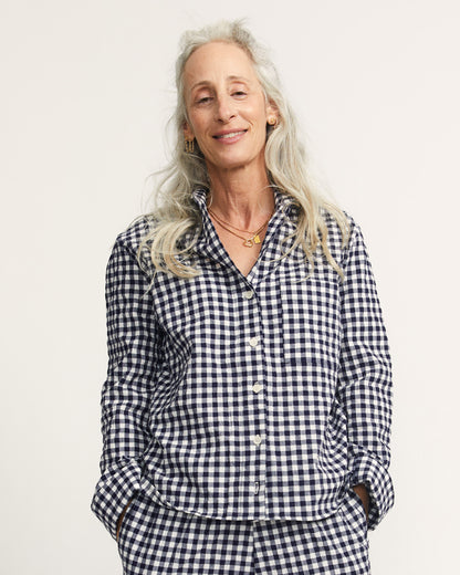 Ivy Shirt  - Navy - Gingham Seersucker