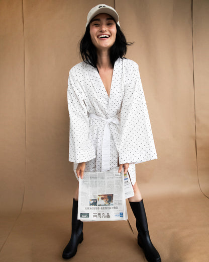 Neri Robe - White - Dotty Poplin