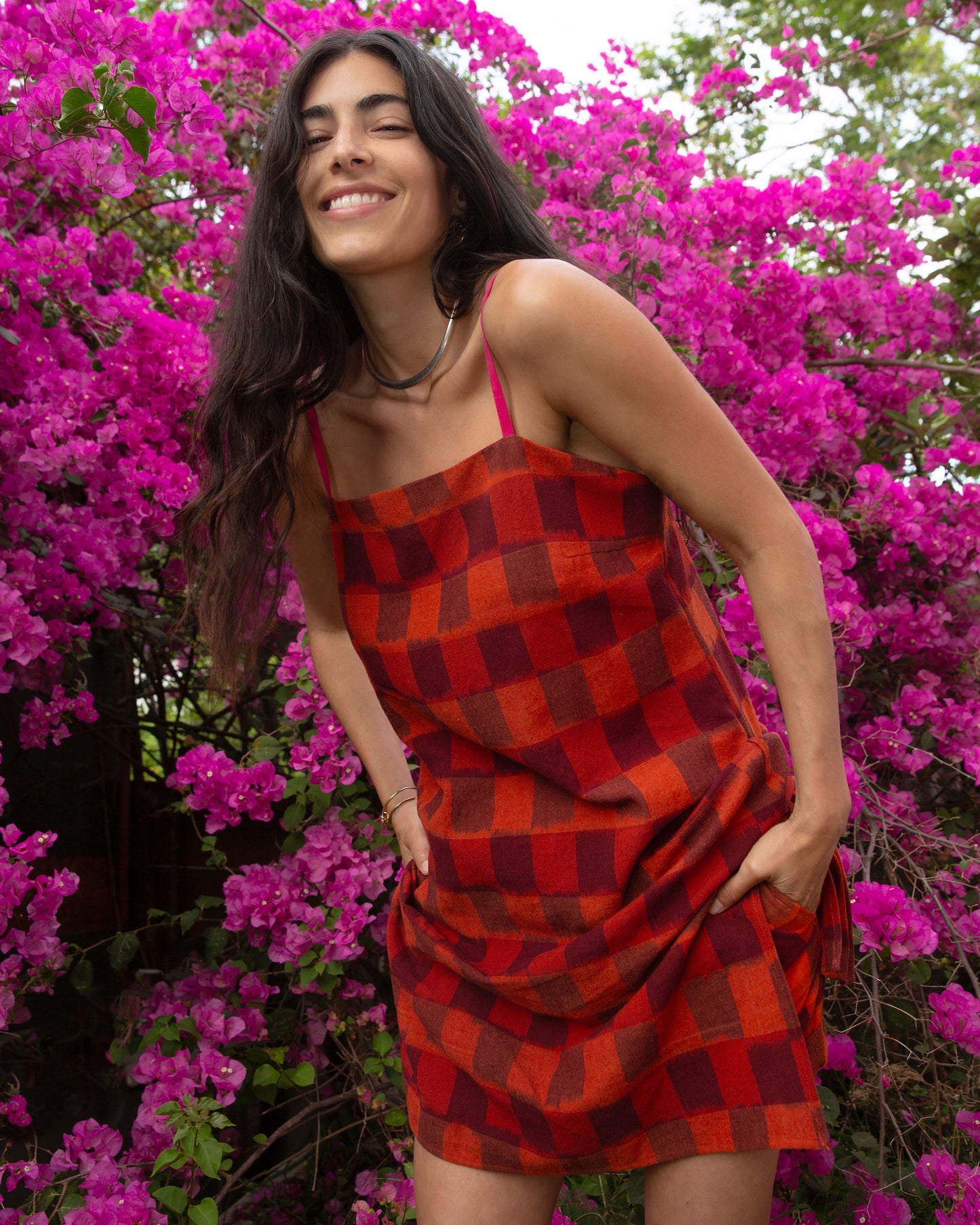 Neri Slip - Cerise - Ikat Check