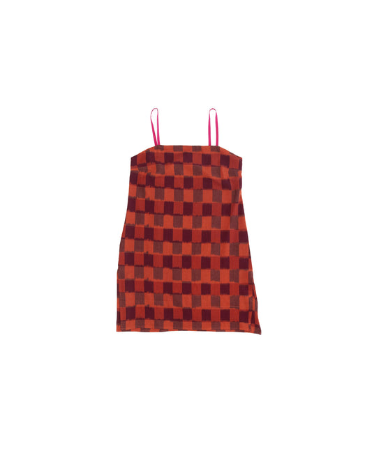 Neri Slip Dress - Cerise - Ikat Check
