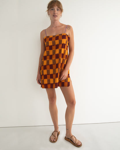 Neri Slip Dress - Marigold - Ikat Check