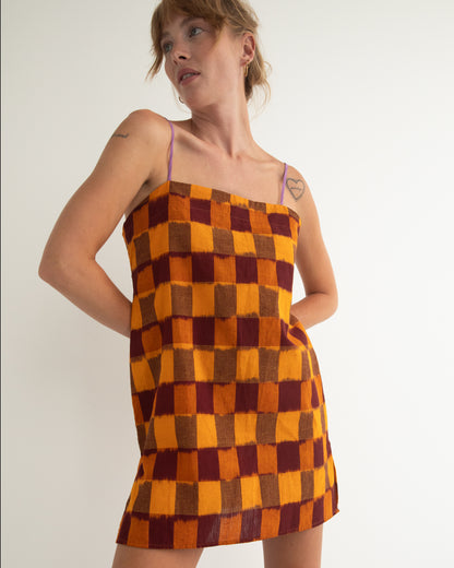 Neri Slip Dress - Marigold - Ikat Check