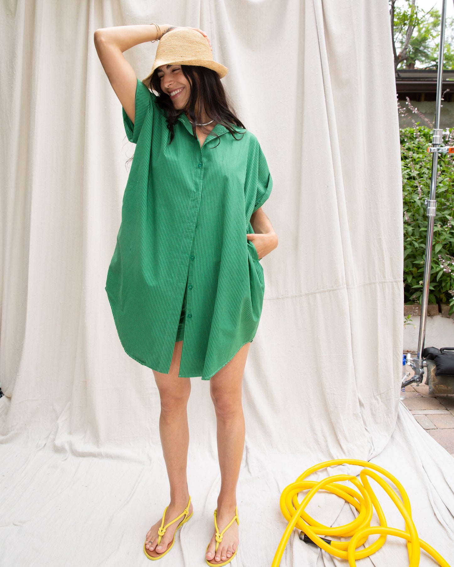 Nou Dress - Pencil Stripe - Grass