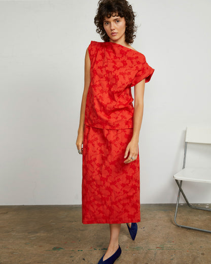 Pinch Top - Flame - Floral Jacquard