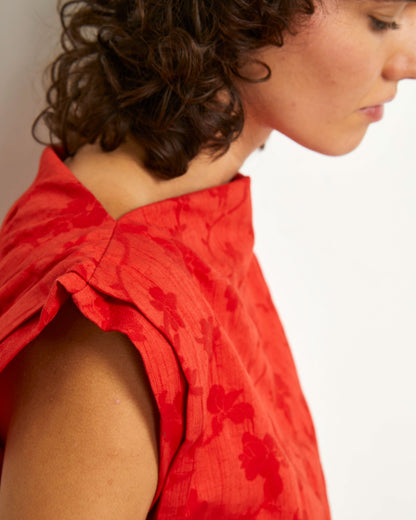Pinch Top - Flame - Floral Jacquard