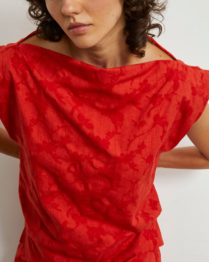 Pinch Top - Flame - Floral Jacquard