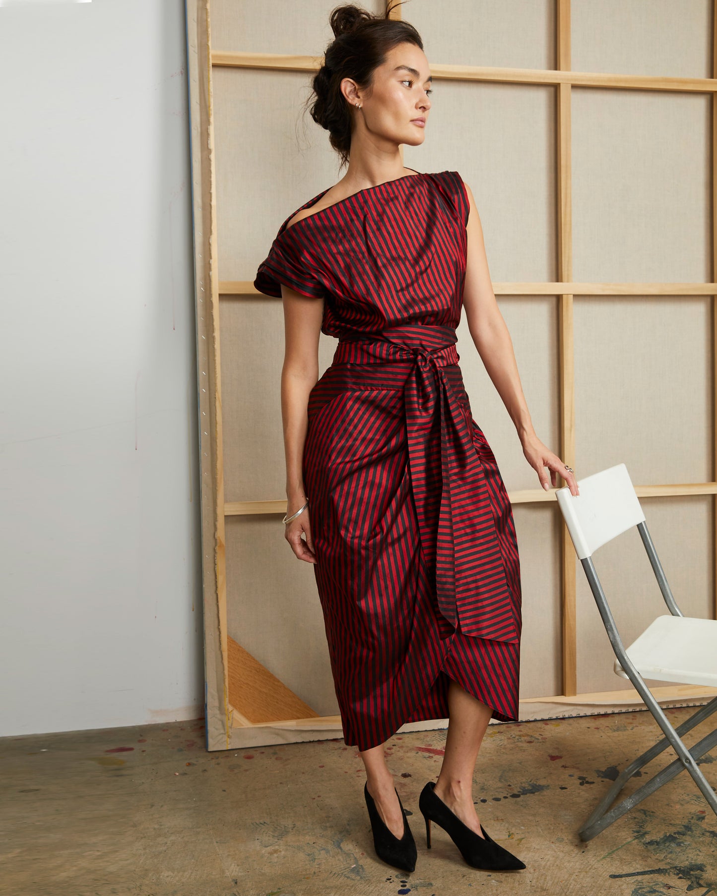 Pinch Top  - Scarlet Stripe - Silk  Shantung