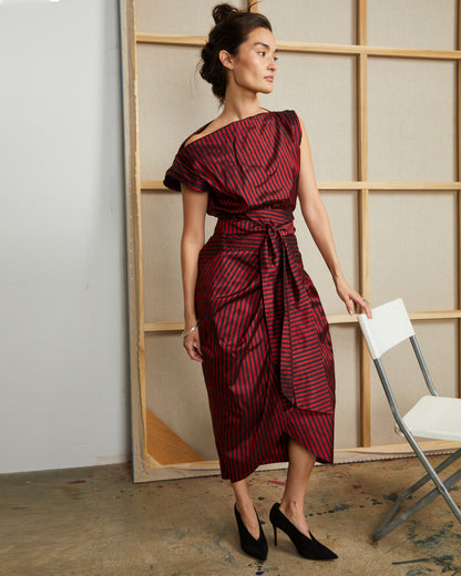 Pinch Top  - Scarlet Stripe - Silk  Shantung